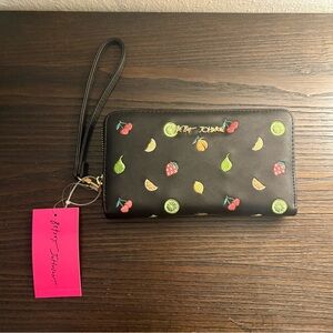Betsey Johnson Black Fruit Pattern Wristlet Wallet